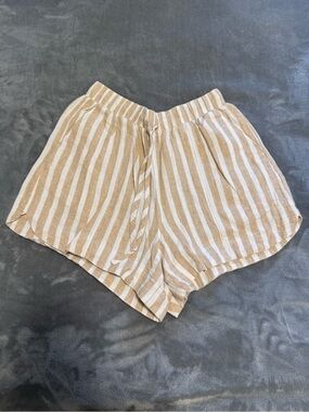 Universal Thread Tan and White Striped Elastic Waist Shorts